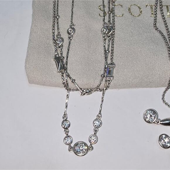 Kendra Scott‎ Triple Strand Elegant Silver Jeweled Necklace New - Picture 1 of 9